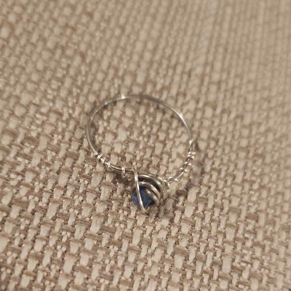 Silver and Blue Wire Wrapped Ring - Picture 1 of 3
